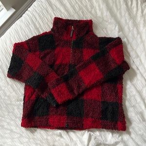 Red and black plaid turtleneck, size medium, adjustable bottom